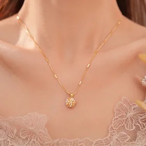 Elegant 18k gold plated round pendant necklace featuring pearls and zircons for women