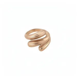Geometrische Wassertropfen Offener Ring Für Damen Kupfer Galvanisiert Gebürstete Textur Verstellbarer Ring Mode Schmuck