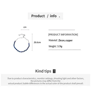 Détails du bracelet en zircon bleu avec longueur de 26,6 cm et spécifications du cuivre