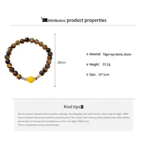 Tiger-eye stone beaded bracelet with product dimensions and material specifications