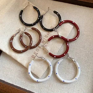 Korean Ins Style Polka Dot Enamel Hoop Earrings Round Jewelry With Silver Earring Post Fashion Commuting Earrings For Women