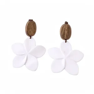 Literary Wood Shell Flower Drop Earrings For Women Sophisticated High-End Niche Design Silver Earring Post Floral Jewelry