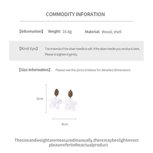 Detailed size and material info for wood shell flower pendant earrings