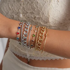 Westerse Stijl Metalen Hart Knoop Armband Set Voor Vrouwen Goud Zilver Verguld Glas Hart Ketting Armring Set Mode Sieraden Cadeau