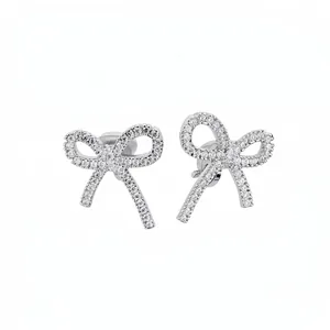 Luxury Copper Zirconia Bow Knot Ear Clips Non-Pierced Ear Bone Clips For Women Micro-Paved Rhinestone Bowknot Earrings Jewelry