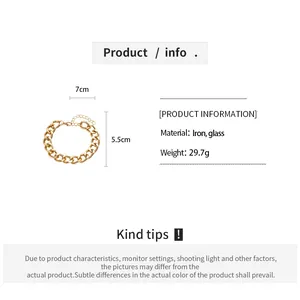 Gedetailleerde specificaties van de gouden schakelarmband met ijzer en glas materialen