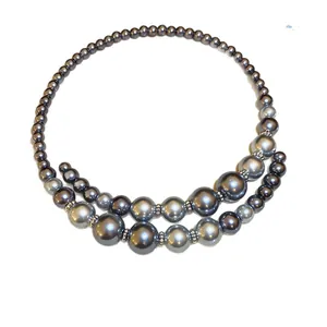 Zweilagige graue Perlen-Halskette mit offenem Design für eleganten Clavicula-Schmuck