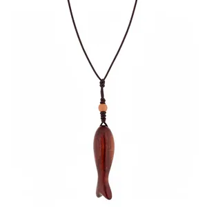 Collana Vintage Fatta a Mano con Pendente a Pesce in Legno Uomo Donna Catena da Maglione in Corda Intrecciata Gioielli