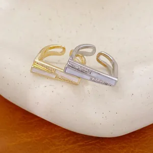 Elegant geometric zircon rings with white inlay in gold and silver finishes for women