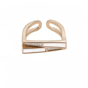 Unregelmäßiger Geometrischer Ring Für Damen Kupfer Zirkonia Perlmutt Eingelegt Verstellbarer Offener Fingerring Koreanischer Stil Schmuck
