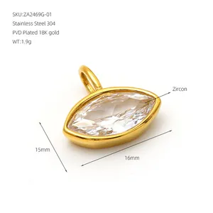 Colgante de circonita marquise en acero inoxidable bañado en oro 18K para joyas DIY.