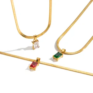 18K vergulde roestvrijstalen slangenketting met kleurrijke rechthoekige zirkoon hangers