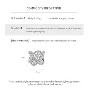 Detailed specifications and size measurements for the geometric twisted zircon open ring