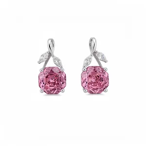 French Style Silver Post Zirconia Pink Flower Jewelry Set Necklace Earrings Adjustable Ring For Women Elegant Fashion Accessories