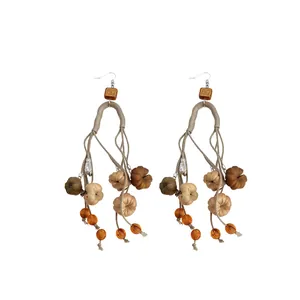 Vintage autumn pumpkin tassel hook earrings with creative handmade fiber design