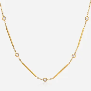 Women Minimalist Stainless Steel 18K Gold Plated Geometric Necklace Niche Zirconia Inlaid Ins Style High End Jewelry Pendant Necklace
