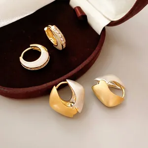Geometric Copper Brushed Zirconia Hoop Earrings For Women Two Tone Gold Silver Small Luxury Earrings Fashion Jewelry Accessories