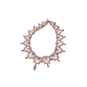 Ensemble Collier de Clavicule Tissé en Cristal Violet Style Français et Bracelet en Perle Artificielle Blanche Femme