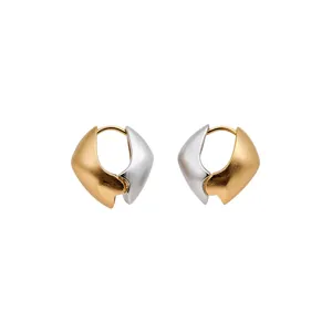 Geometrische Kupfer Gebürstete Zirkonia Creolen Für Damen Zweifarbige Gold Silber Kleine Luxus Ohrringe Mode Schmuck Zubehör