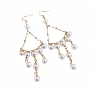 French Vintage Artificial Pearl Tassel Drop Earrings Gold Copper Zirconia Beaded Long Ear Hooks For Women Jewelry Gift