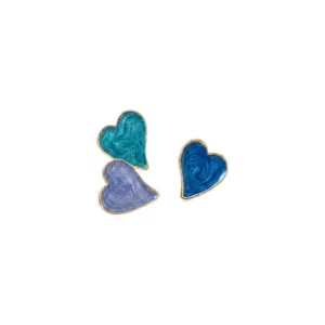 Korean Style Asymmetric Heart Enamel Stud Earrings For Women 925 Sterling Silver Earring Post Blue Purple Alloy Heart Earrings