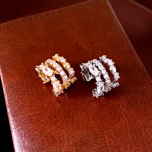 18K Gold Plated Zirconia Triple Layer Ear Cuff For Women Luxury No Piercing Cartilage Earrings Geometric Fashion Jewelry Gift