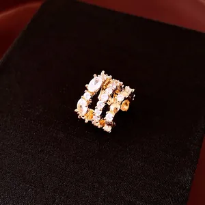 Luxurious 18k gold plated zircon three-layer ear cuff jewelry for non-pierced ears