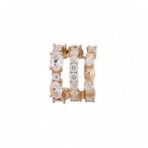 Manchette d'Oreille Triple Couche en Zircone Plaqué Or 18K pour Femmes Boucles d'Oreilles Cartilage de Luxe Sans Perçage Bijoux