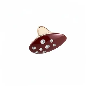 Vintage oval burgundy enamel ring with embedded crystals in gold-tone finish