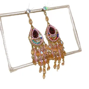 Vintage style zircon teardrop tassel drop earrings with sparkling bohemian flair for women