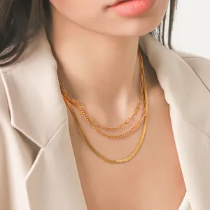 18K Vergoldete Edelstahl Mehrlagige Stapelbare Halskette Für Damen Geometrische Büroklammer Schlangenkette Schlüsselbeinkette Schmuck