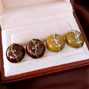 18k Gold Plated Copper Round Stud Earrings Enamel Bowknot Design With 925 Sterling Silver Post Vintage Luxury Women Jewelry