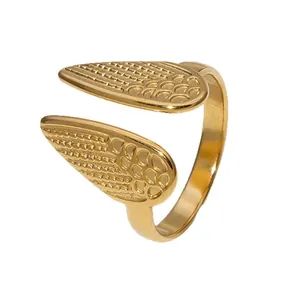 Creative gold-plated stainless steel open ring featuring a unique angel wing design