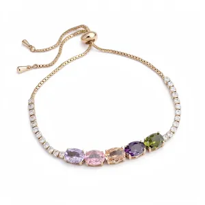 Zirkonia Oval Verstellbares Schiebe-Armband Für Damen Luxus Mehrfarbig Kupfer Armband Elegantes Mode Schmuck