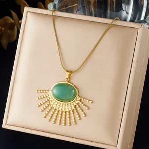 Ketting In Nieuwe Chinese Stijl Vintage Waaiervormig Hars Hanger Voor Dames Verguld Roestvrij Staal Slangenketting Retro Sieraden