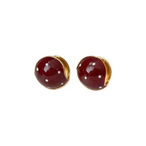 Chinese Stijl Polka Dot Ronde Emaille Creolen Vintage Vergulde Druppelolie IJzeren Oorbellen Voor Vrouwen Sieraden
