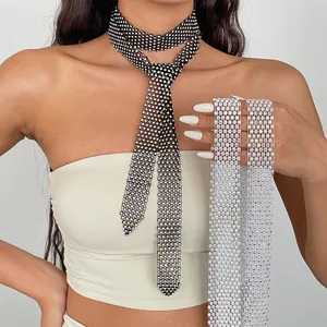 Women Luxury Woven Rhinestone Tie Shaped Necklace Exaggerated Fashion Statement Braided Long Collar Party Jewelry Necklaces