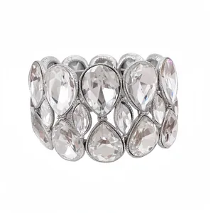 Westlicher Stil Doppelschicht Wassertropfen Strass Elastisches Armband Luxus Tränenform Kristall Armreif Für Damen Party Hochzeit Schmuck