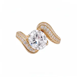 Bague Ouverte en Cuivre Plaqué Or 18K Zirconia Ovale Géométrique Réglable Bague de Mode Bijoux pour Femmes Bague de Doigt Elégante