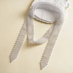 Detailed view of the sparkling rhinestone braided necktie necklace for women accessory