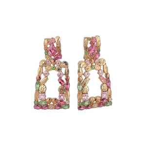 Luxus Legierung Quadrat Strass Ohrstecker Mit Silberstift Mehrfarbig Kristall Geometrisch Mode Schmuck Für Damen Geschenk