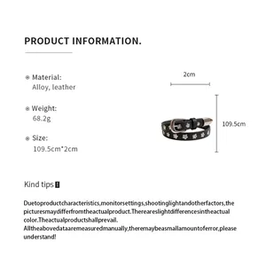 Detail view of vintage leather belt with flower studs and dimensions