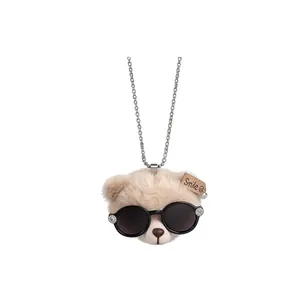 Süße Plüsch Bär Anhänger Halskette Mit Harz Brille Künstliche Perle Dekor Lange Pullover Kette Kindliche Nische Design Schmuck Damen