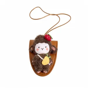 Cute Plush Lamb Pendant Necklace Artificial Pearl Decor PU Leather Base Long Sweater Chain For Women Girls Fashion Accessory