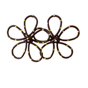 3D wire frame flower stud earrings with yellow polka dots, vacation style floral design.