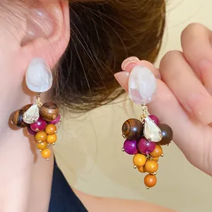 Zilveren Oorsteker Hars Houten Kwastje Oorknopjes Voor Dames Strass Waterdruppel Geometrische Kralen Hanger Oorbellen Sieraden