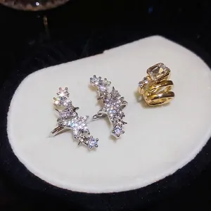 Elegante sprankelende zirkoon ster en vierkante kristallen oorklem set voor niet-geperste oren