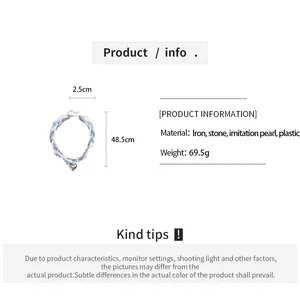 Gedetailleerde productspecificaties en afmetingen voor hart meerlaagse parelketting.