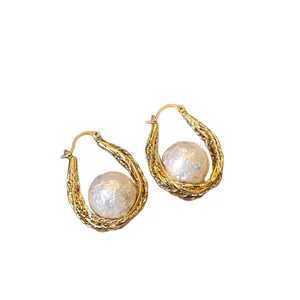 Luxury 18k gold plated water drop earrings with baroque pearl for elegant jewelry style