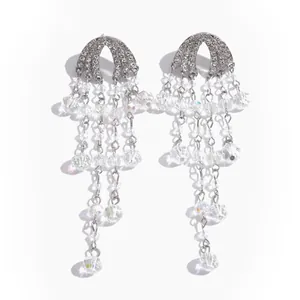 Elegante strass boogoorbellen met trapsgewijze heldere glazen kralen kwastjes voor dames